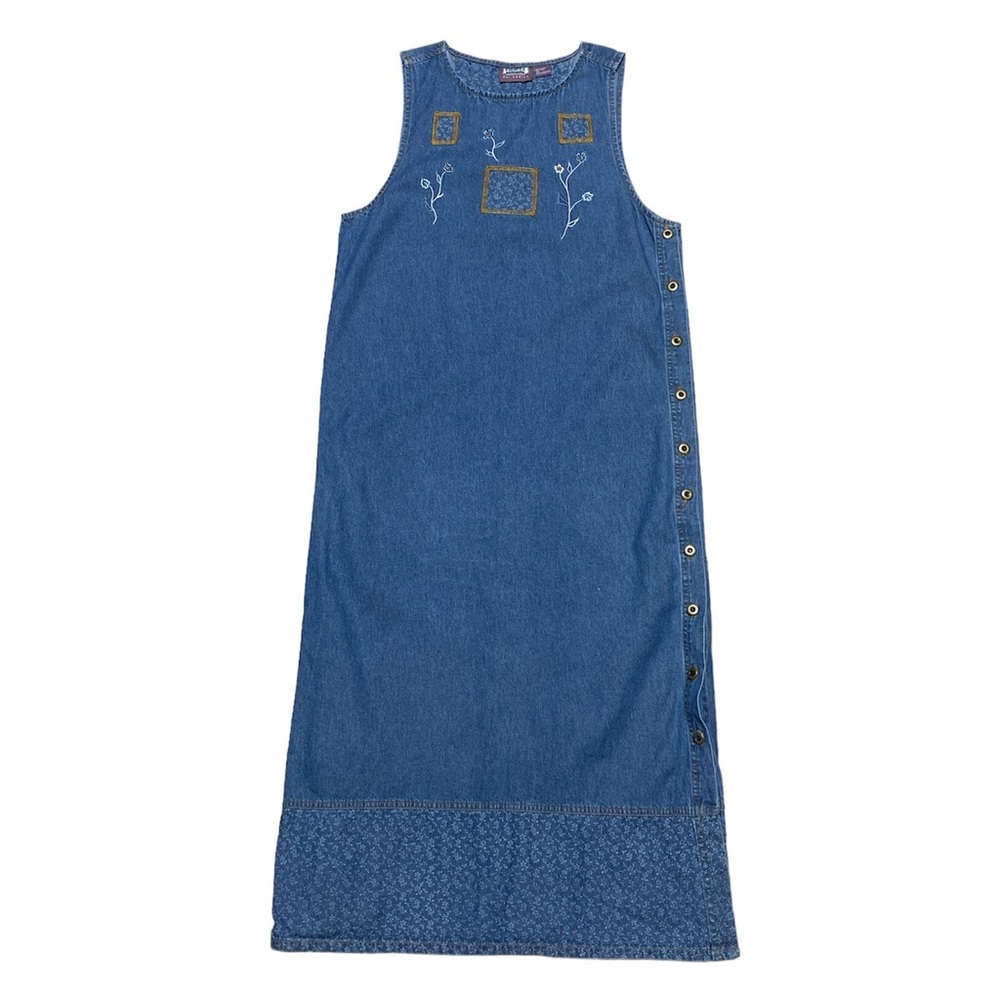 Vintage Premier International Denim Dress Women’s L Blue Jean Sleeveless Maxi